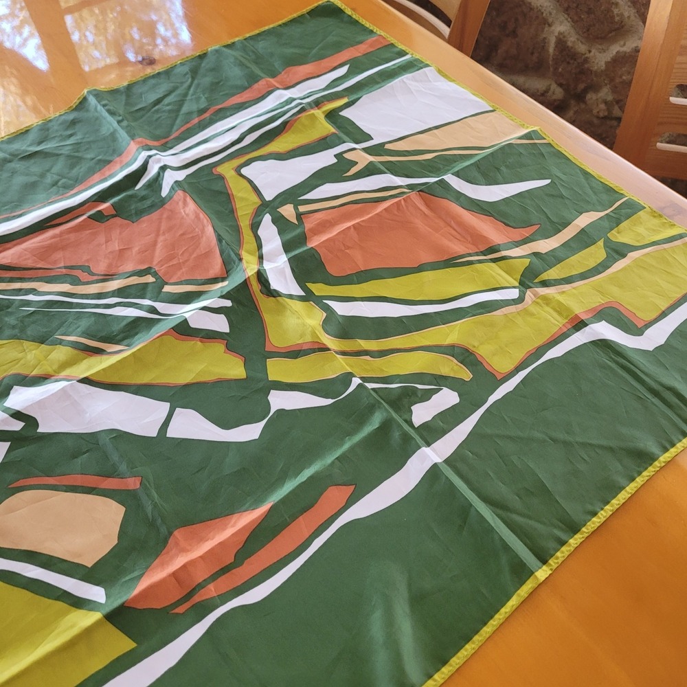 Paoli Square 27x27 Scarf Green Orange Peach Signed Artsie Lagonlook